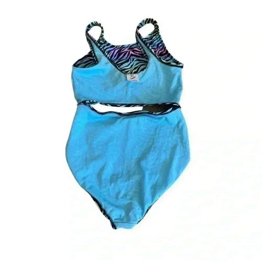 Art Class Zebra Multicolor One-Piece Girls Swimming Suit SZ L (10/12) # 1315